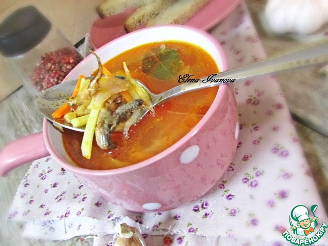 Soup with sardines and tomato juice