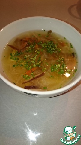 Soup of sauerkraut and pickled mushrooms