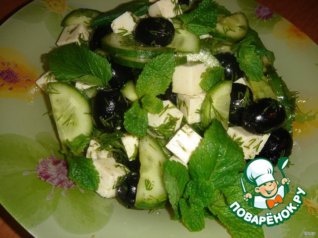 Salad with feta cheese and cucumbers