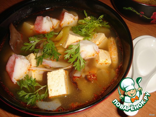 Мисо-суп с тофу и креветками