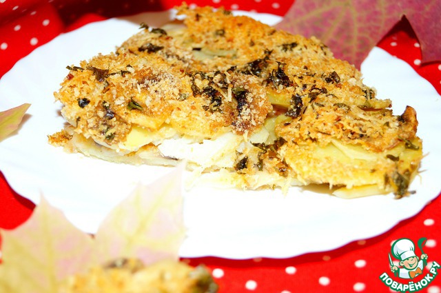 Casserole of potatoes with mushrooms