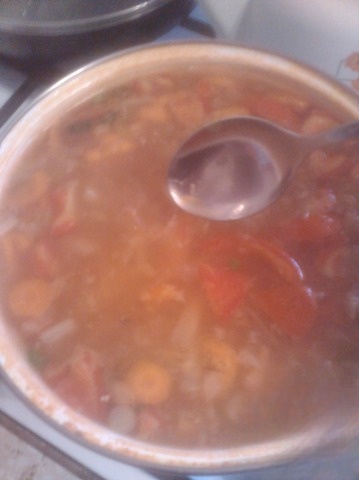 Soup from young cabbage with canned