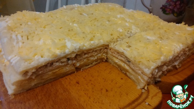 Layer cake with pink salmon