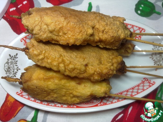 Homemade chicken kebabs in batter