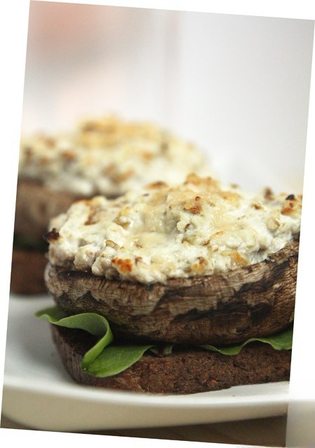 Mushrooms with ricotta and walnuts on toast