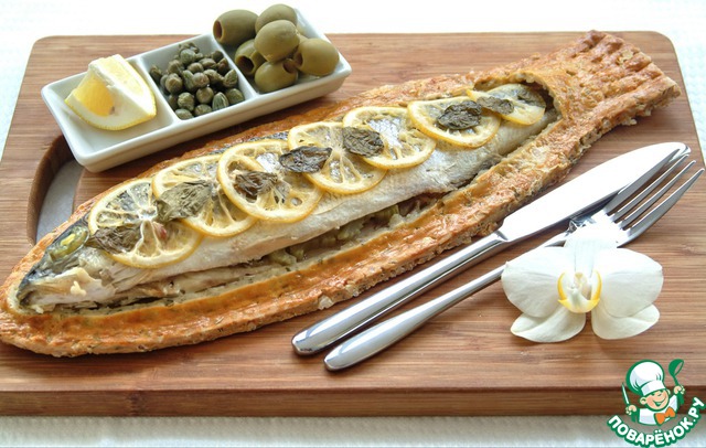 Sea bass baked in pastry sea salt and rosemary