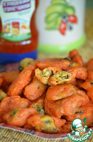 Mussels in tomato batter