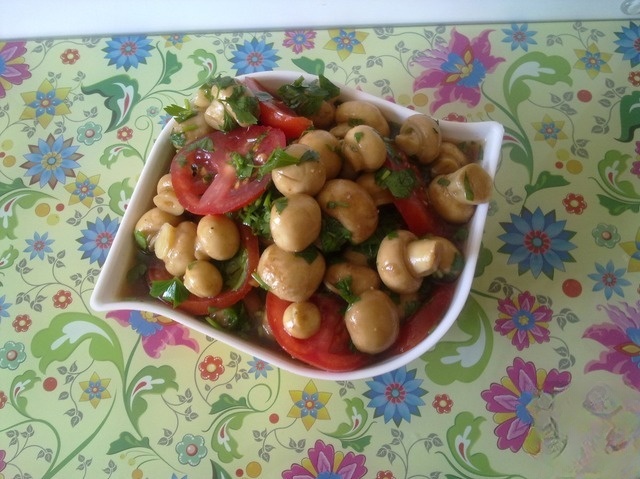 Pickled mushrooms in soy sauce in Korean