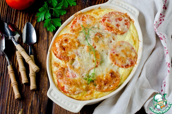 Rice pie with sea bass and tomatoes