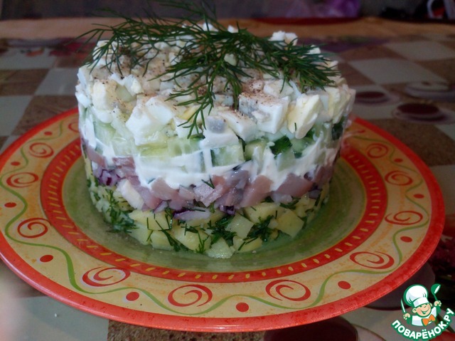 Herring salad with cucumbers