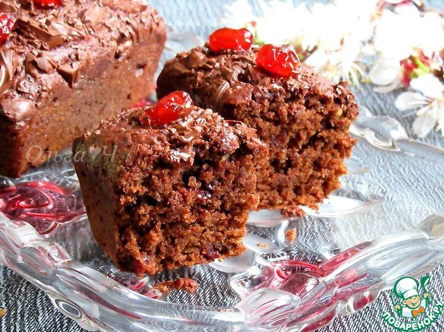 Beetroot brownies with cherries and almonds