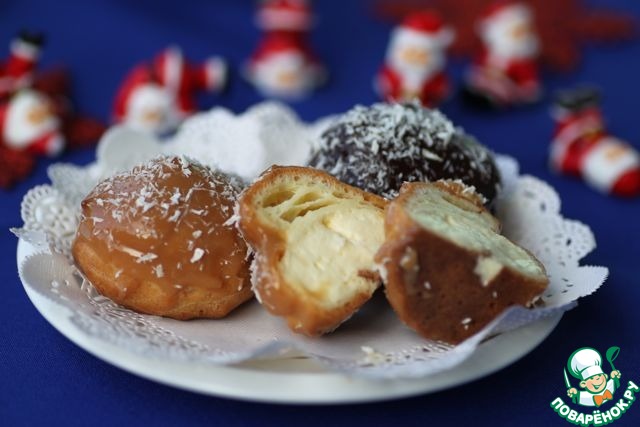 Profiteroles with coconut cream and fondant