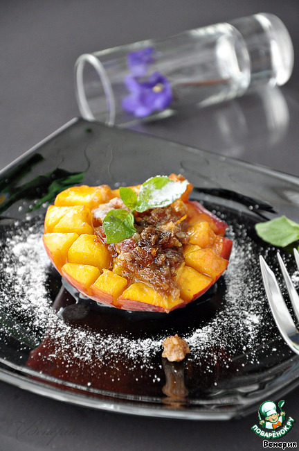 Peaches stuffed with dates and nuts, steamed