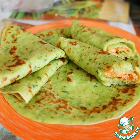 Cheese pancakes with spinach