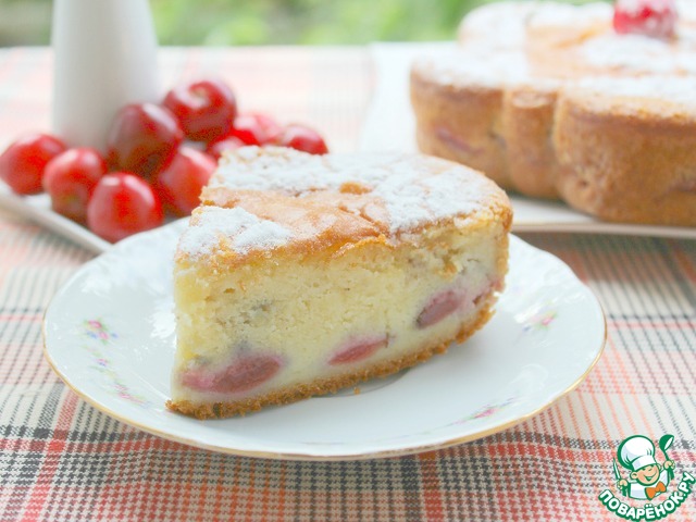 Delicate sponge cake with cherries