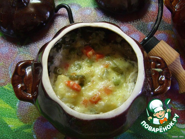 Chicken meatballs with assorted vegetables in a pot