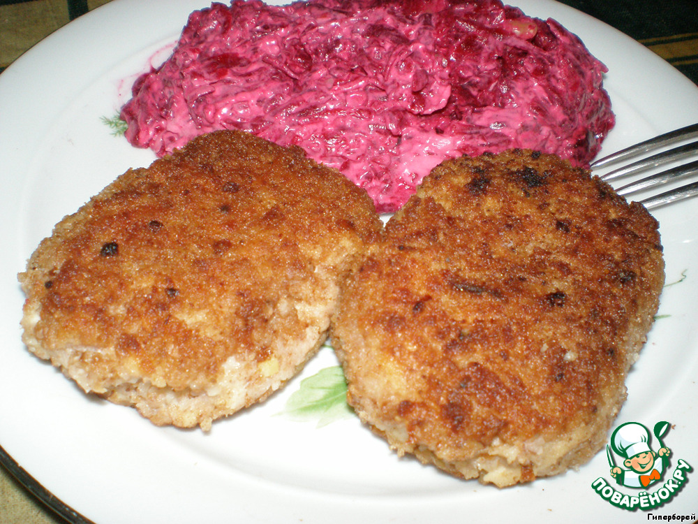 Wheat cutlets with sausage and cheese