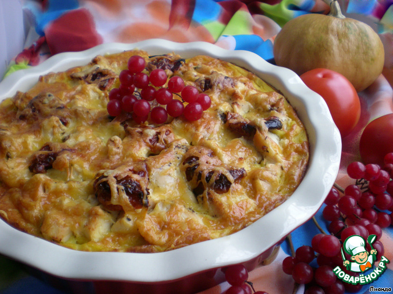 Vegetable casserole with chicken fillet and sun-dried tomatoes