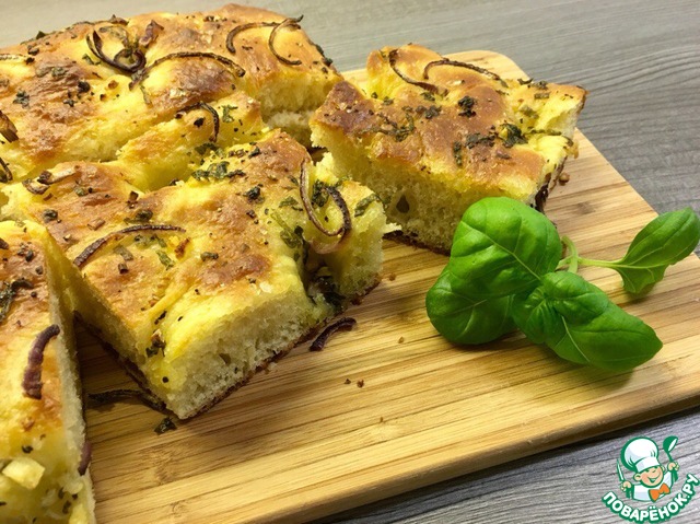 Italian Focaccia with Basil and onion