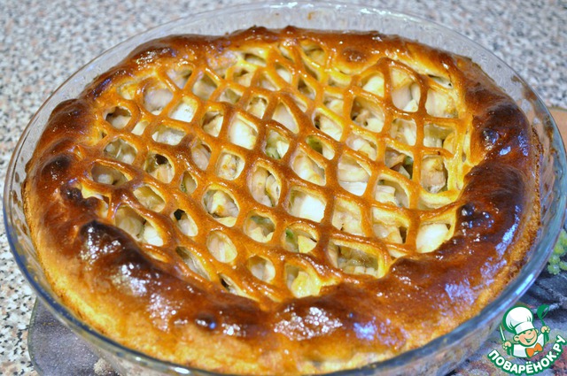 Pie made of rye dough with fish and cabbage