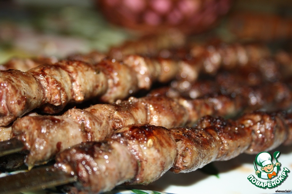 Skewers of chicken hearts