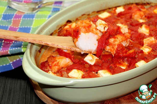 Cod in tomato sauce with feta cheese