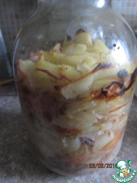 Chicken with potatoes in a jar