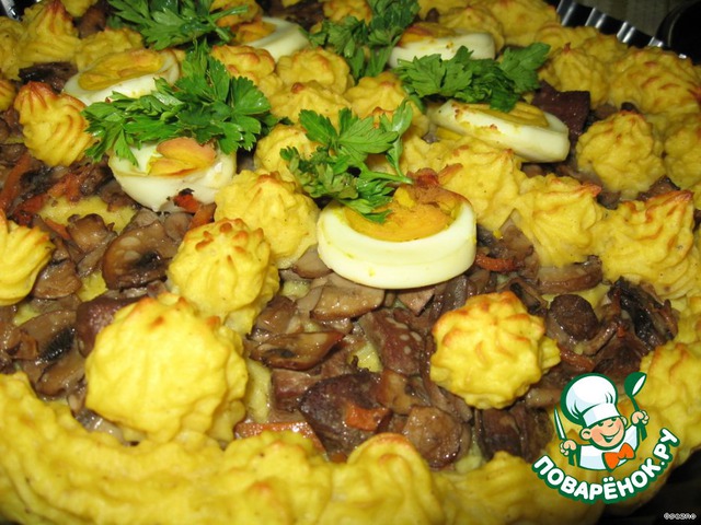 Casserole with liver and mushrooms