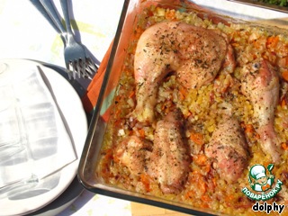 Roast chicken with lentils