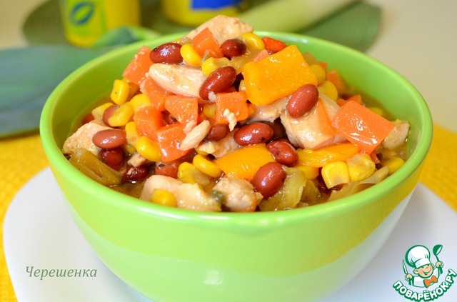 Stew with chicken and vegetables in a slow cooker