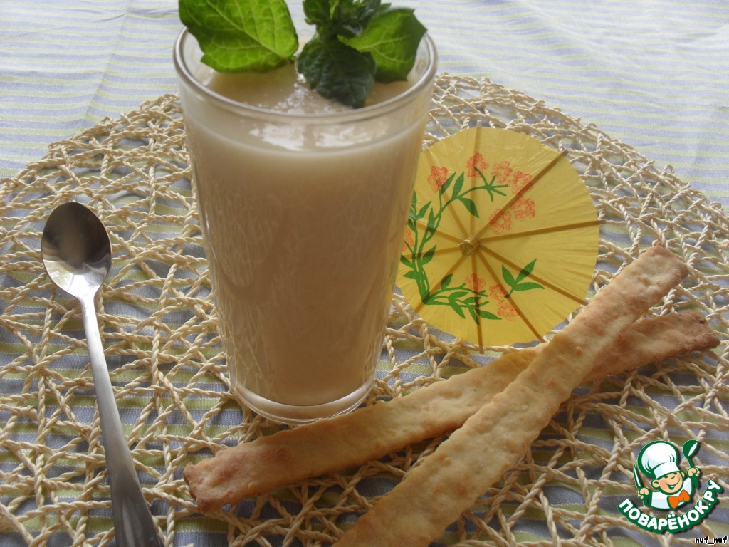 Pear soup with cheese sticks.