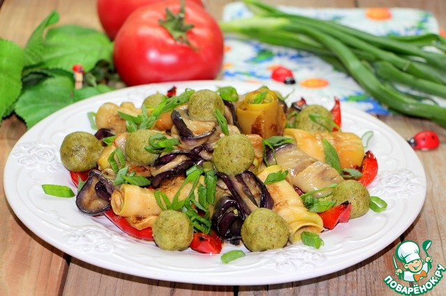 Vegetable salad with walnut meatballs