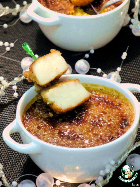 Pumpkin creme brulee with scallops