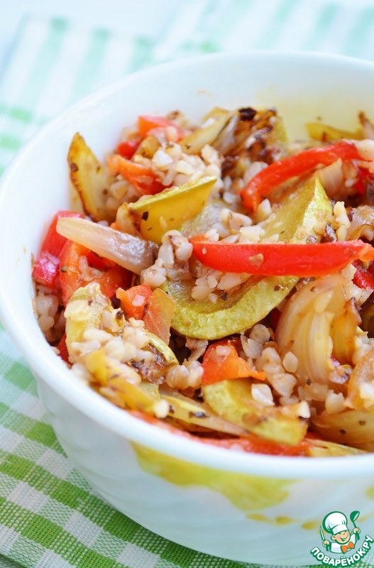 Warm vegetable salad with buckwheat