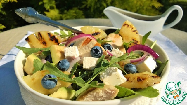 The salad with chicken, pineapple and berry