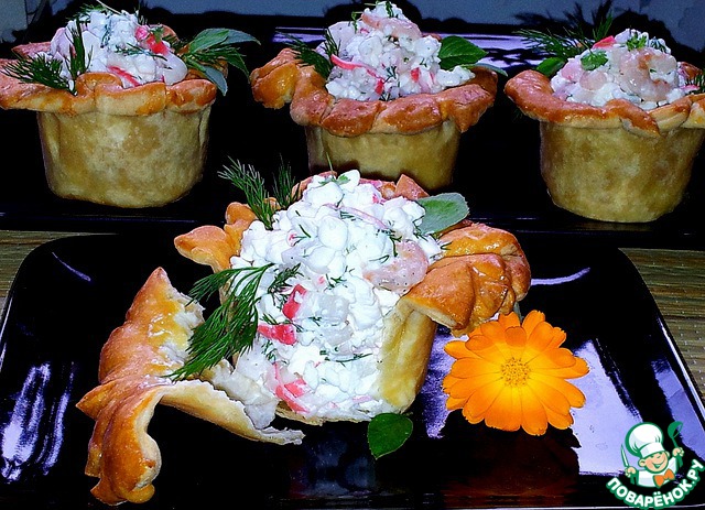 Salad with cheese and crab sticks