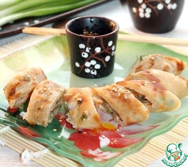 Korean vegetable pancakes with spicy sauce