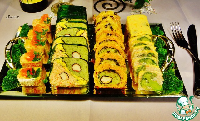 Roulade of trout with crab sticks