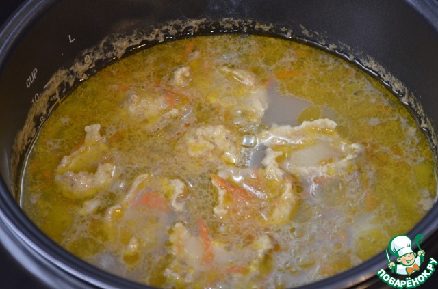 Soup with giblets and oatmeal dumplings