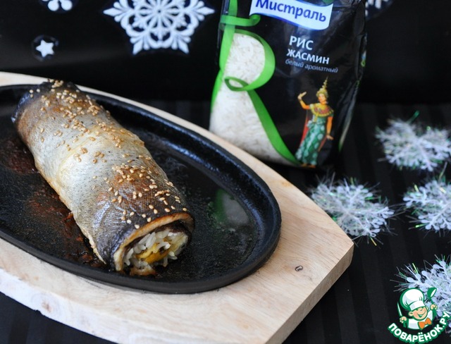 Rolls of trout in Japanese style