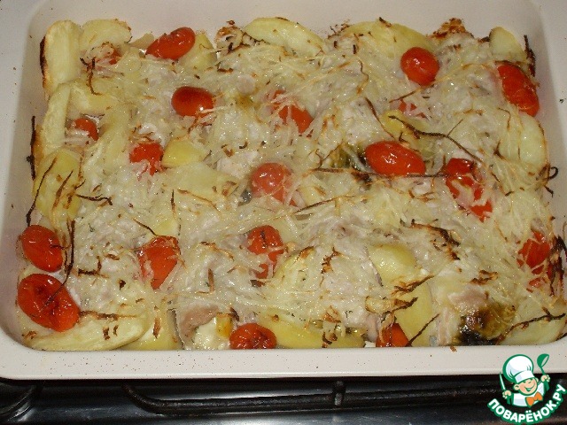 Casserole with meat rolls