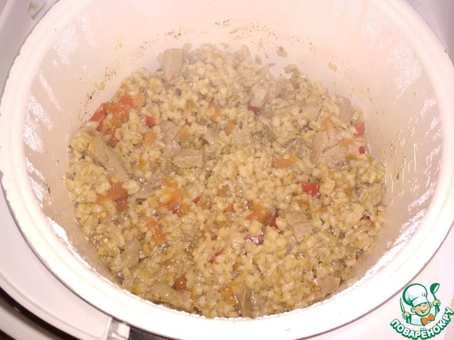 Barley with meat in a slow cooker