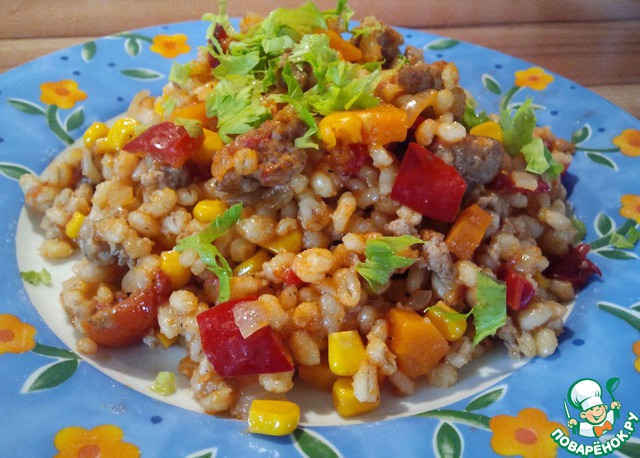 Barley with vegetables and meat