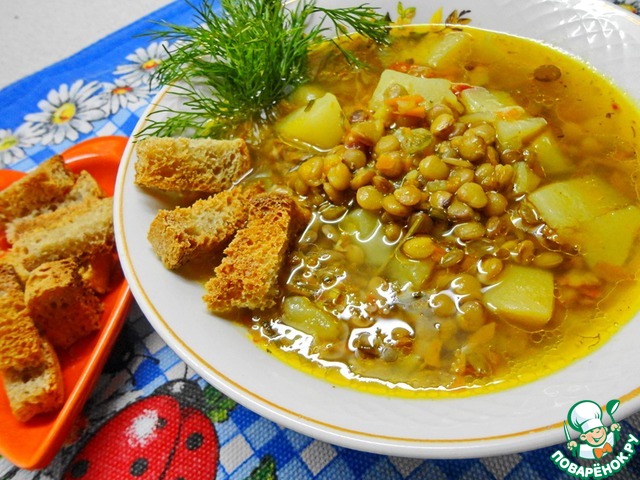 Vegetable soup with lentils in multivarku