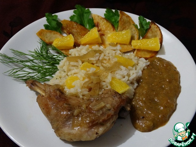 Rabbit with rice fruit sauce