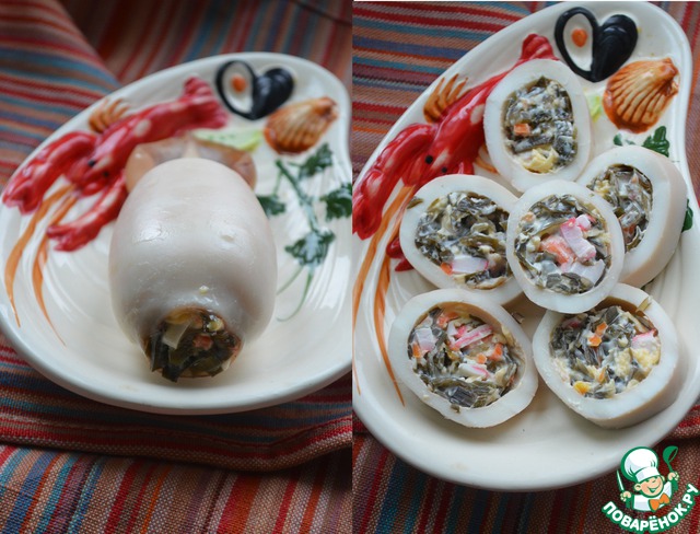 Squid stuffed with seaweed