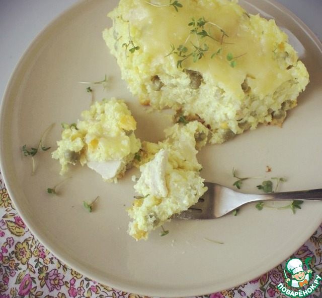 Rice casserole with corn and green peas