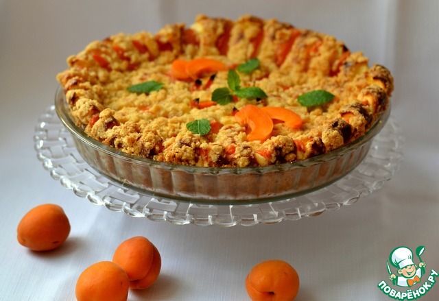 Cottage cheese and apricot cake with crumble topping