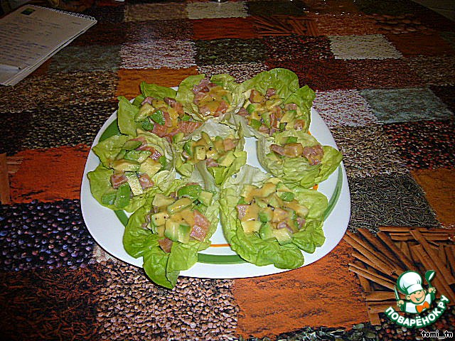 Appetizer of avocado with salmon
