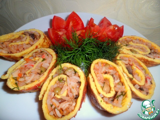 Egg roll with rice-vegetable filling